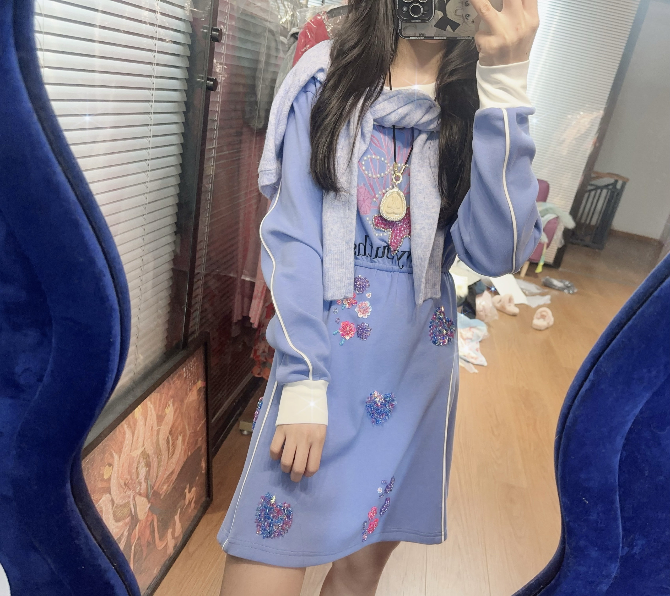 成都实体店设计师品牌重工珠片海军风连衣裙