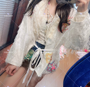 成都实体店秋季新品毛毛流苏立体花朵绑带外套