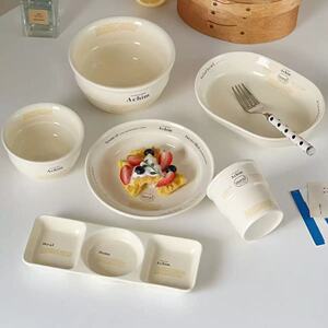 韩式ins博主款weekend奶油色字母甜品盘椭圆盘简约餐具碗盘杯套装
