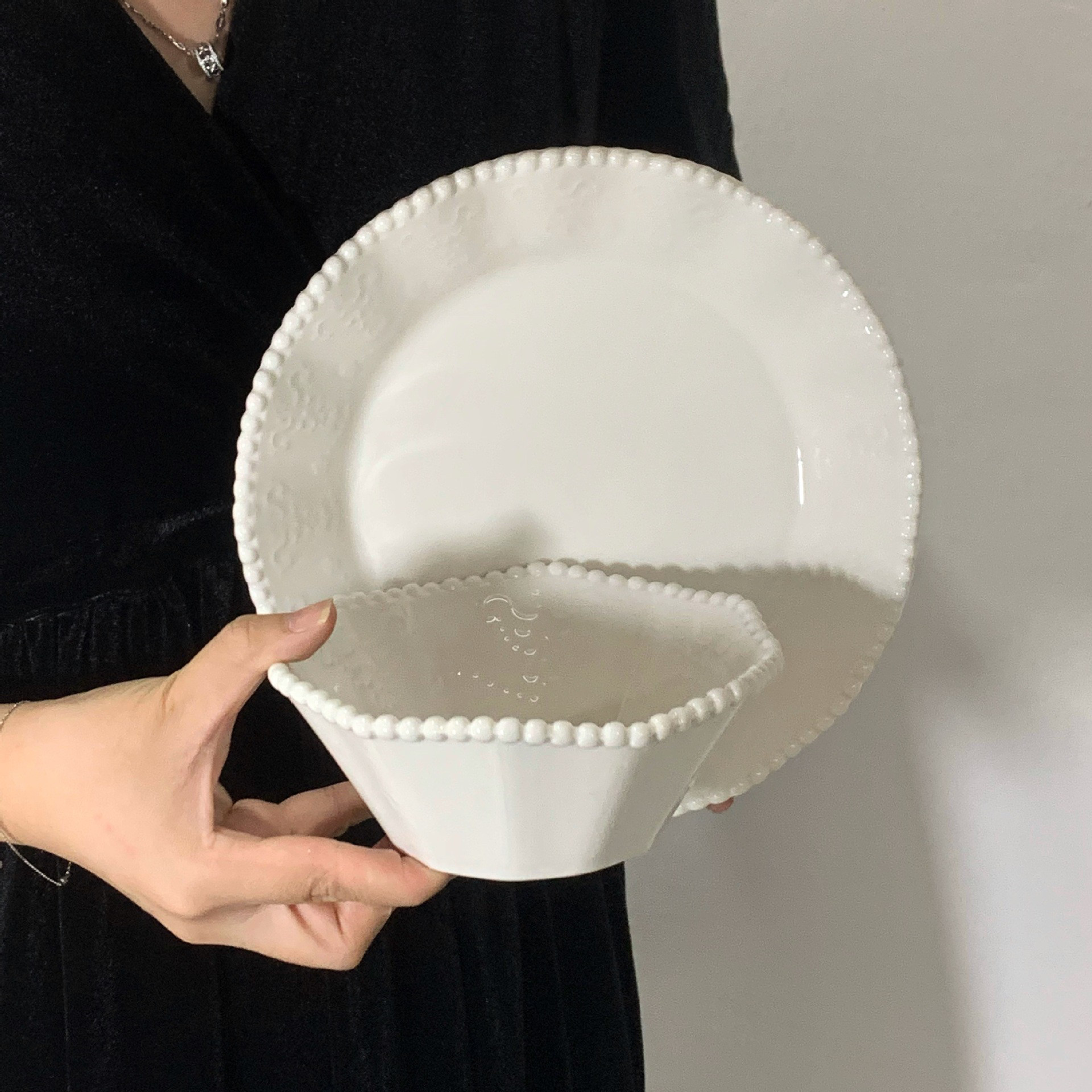 韩式ins浮雕蕾丝珍珠边餐具