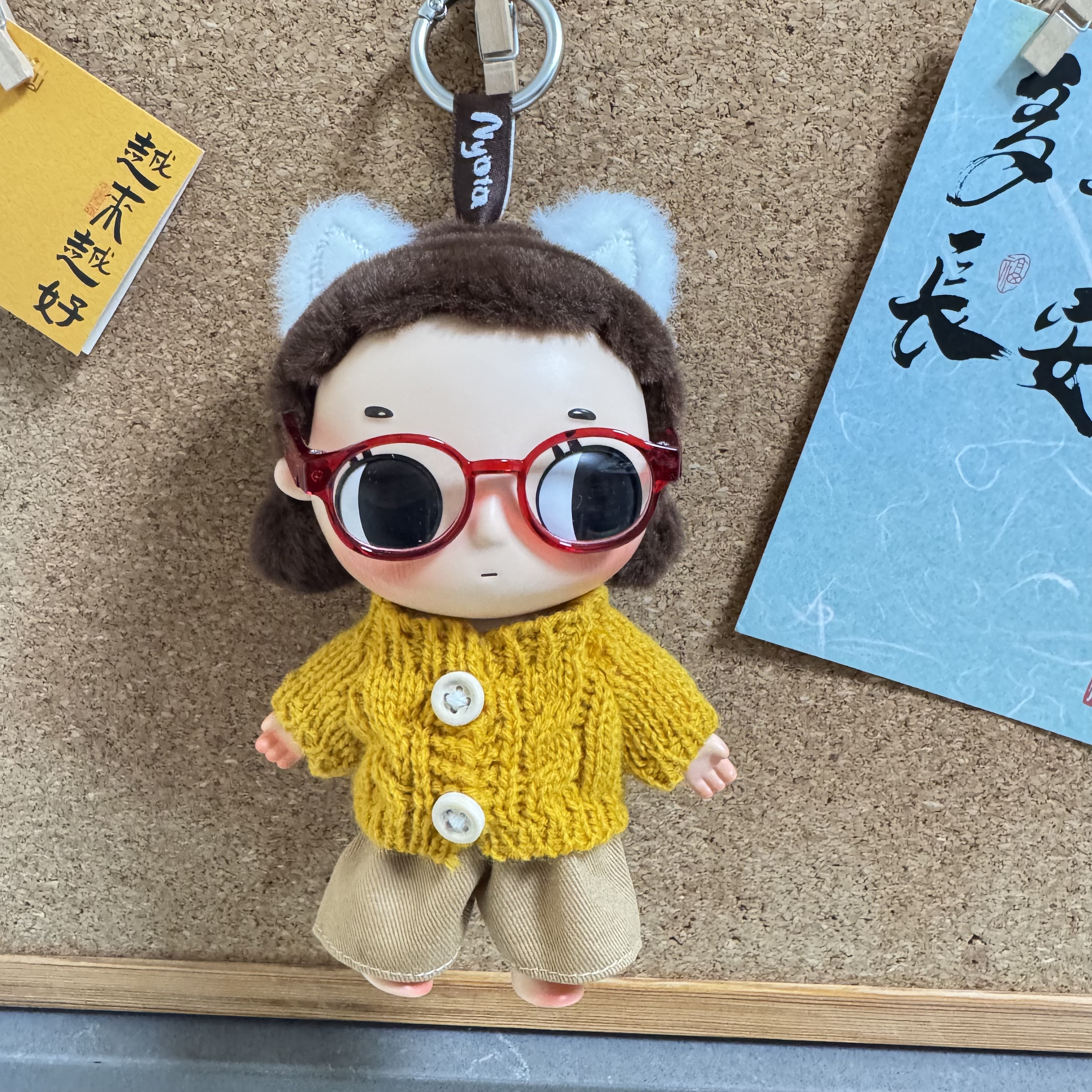 nyota小小毛绒包挂件娃衣钥匙扣墨镜粉条纹可爱蕾丝裙塔塔学院风