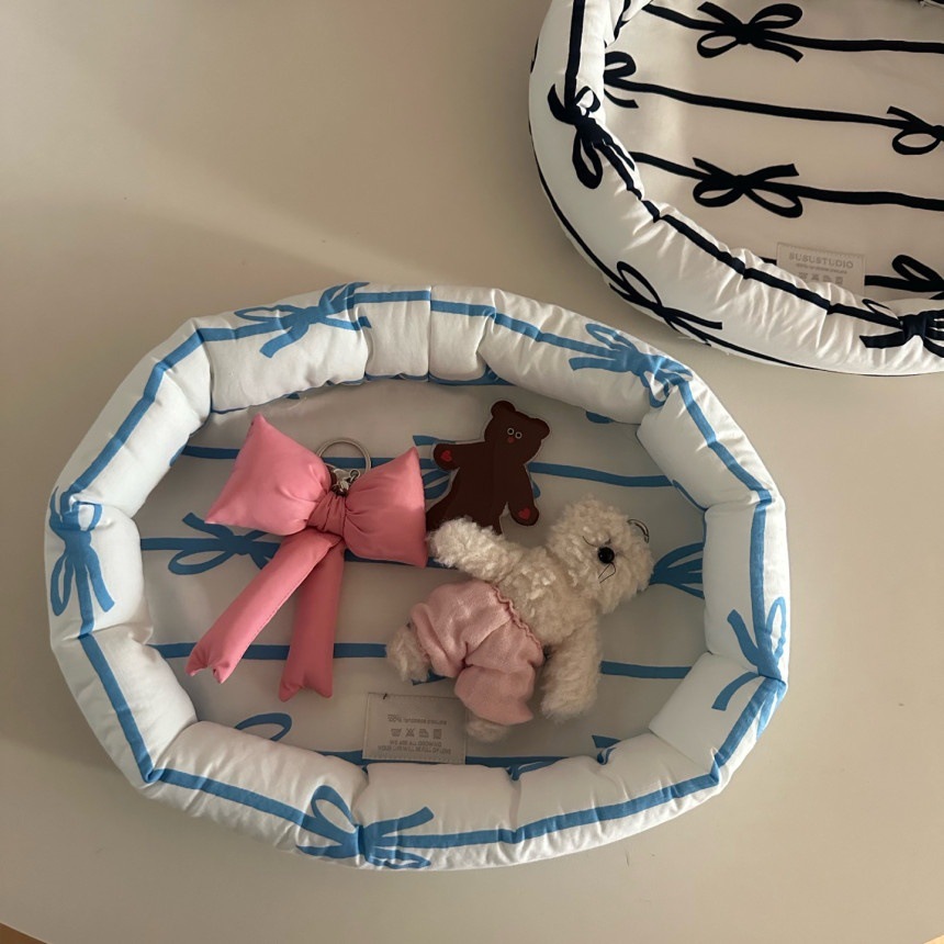 韩国ins风杂物蝴蝶结收纳筐 化妆品首饰桌面置物篮小篮子整理筐圣