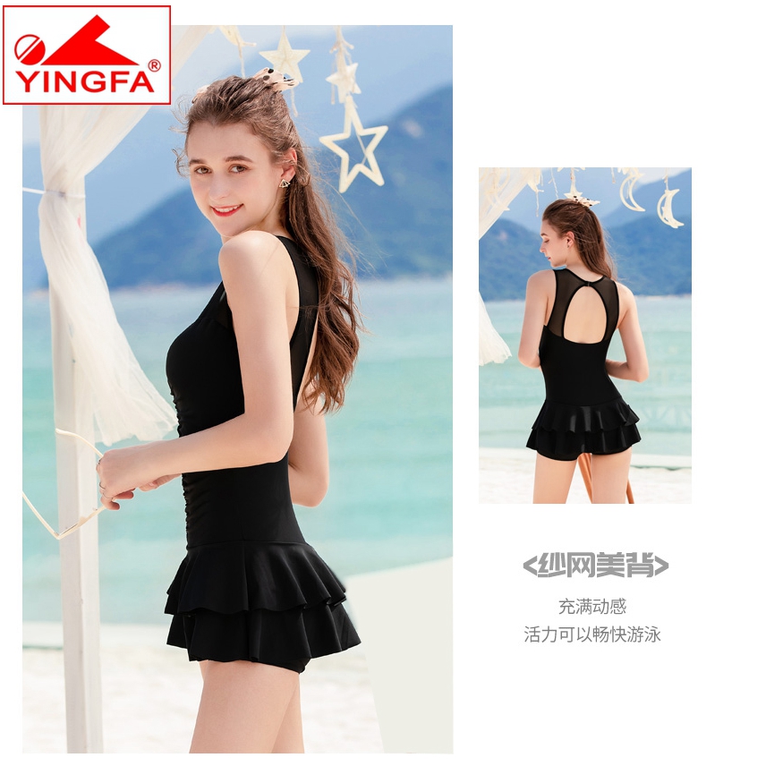英发连体泳衣女性感小黑裙保守