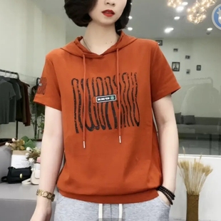 连帽短袖棉料女薄款2026夏季新款韩版宽松显瘦短款半袖t恤上衣服