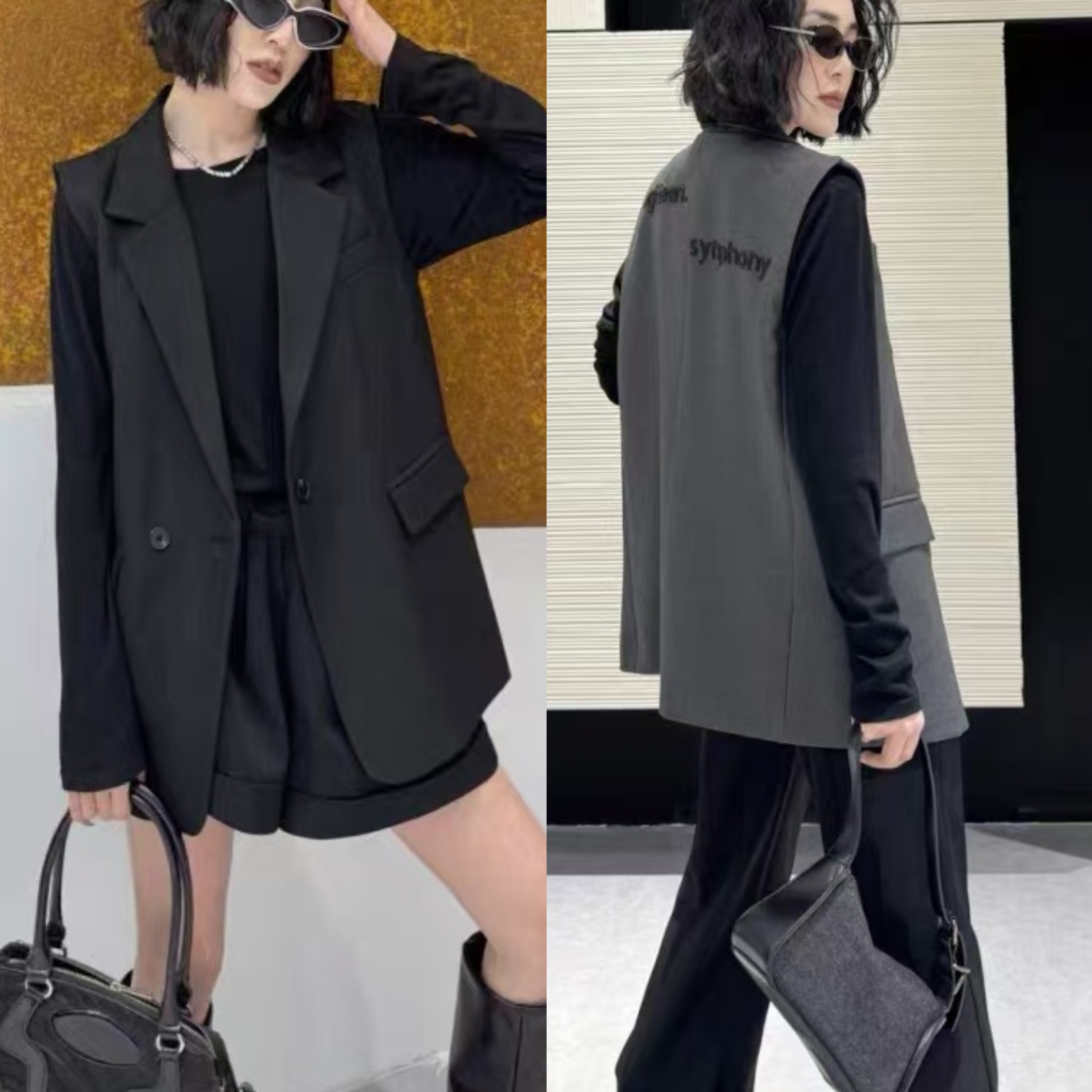 春季韩版ins复古轻奢大牌感气质背后串珠字母西服马甲女百搭高级