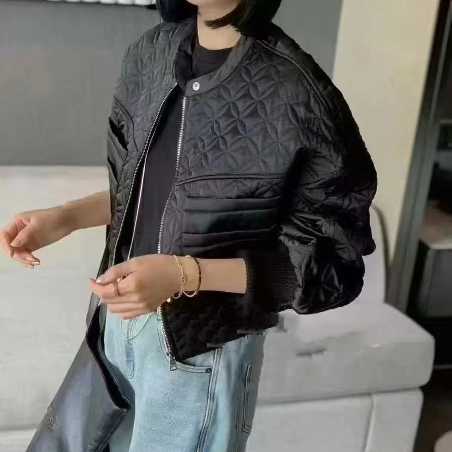 欧洲站打格夹棉短外套女秋冬新款轻薄短款后背刺绣重工夹克上衣