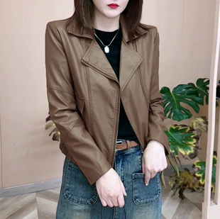 皮衣女外套春秋新短款2025韩版高腰显瘦机车皮夹克上衣潮百搭气质