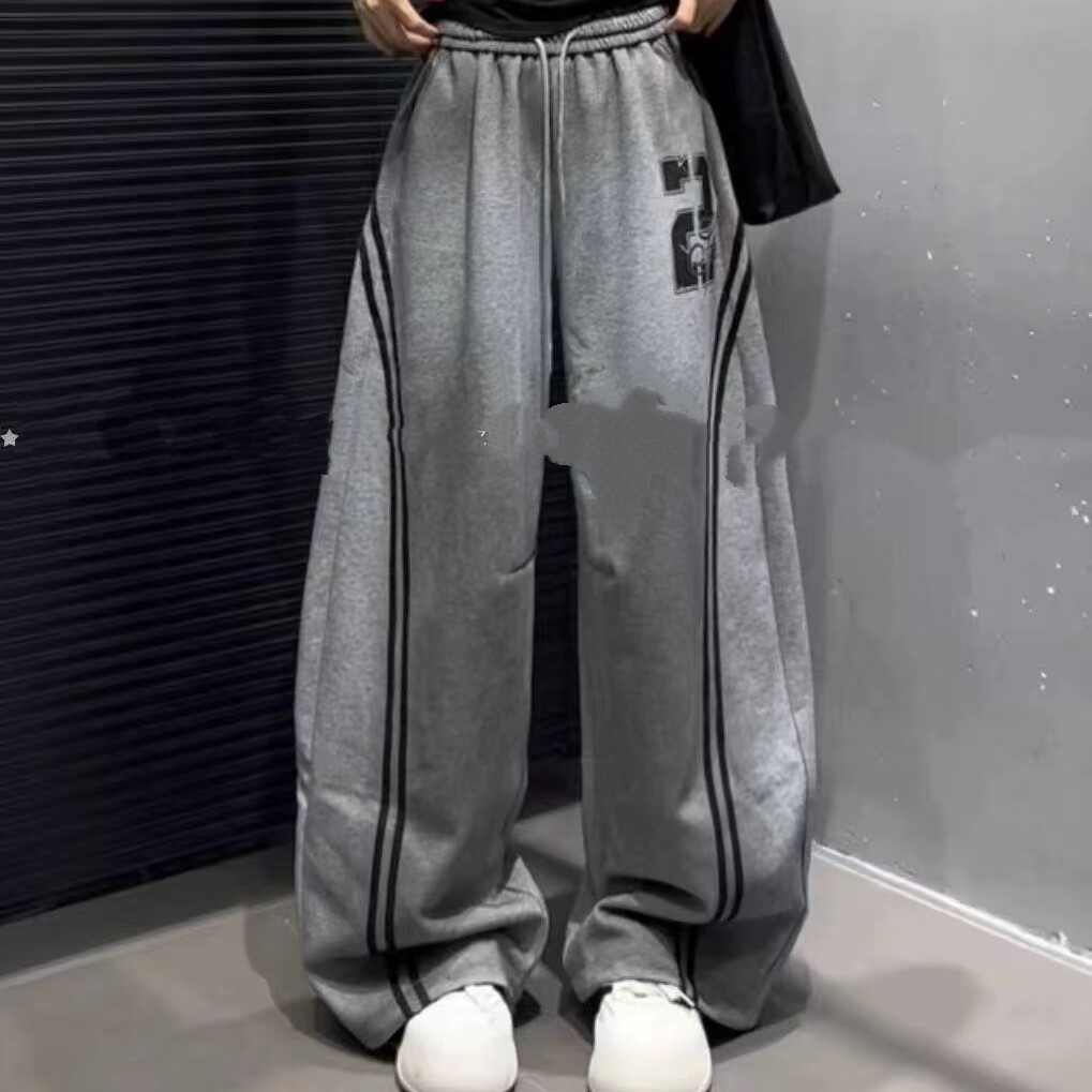 2026年春季新款撞色拼接条纹设计休闲弯刀裤女百搭宽松阔腿裤卫裤