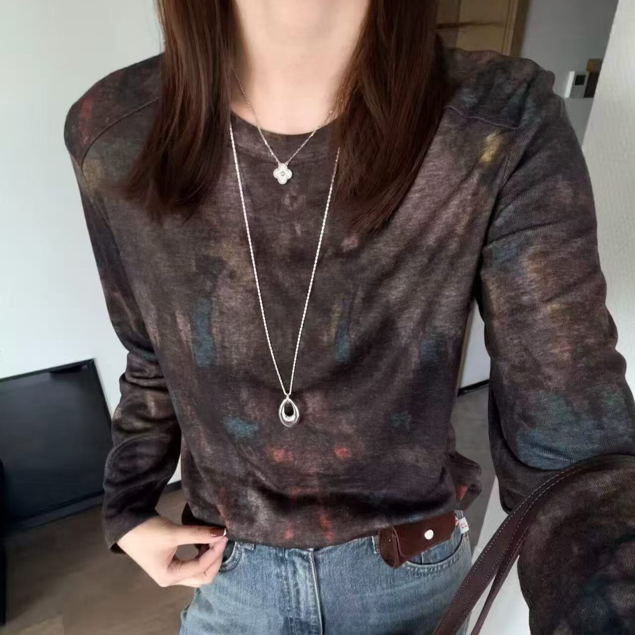 天丝印花修身面膜T恤女欧洲站2026秋款新款欧货女装韩版打底衫潮