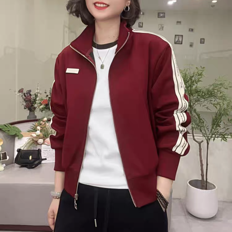 潮牌字母条纹运动卫衣外套女欧洲站24春秋百搭显瘦休闲棒球服开衫