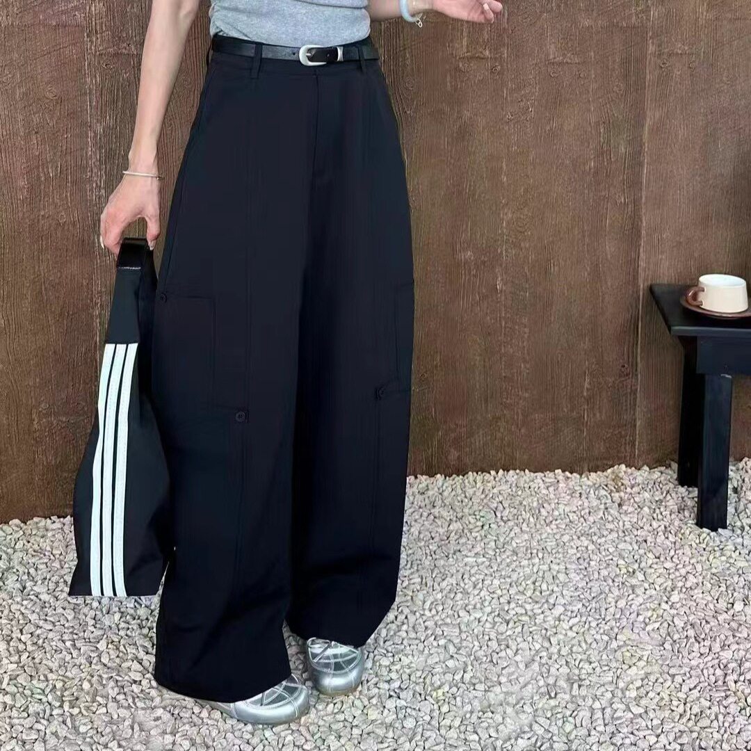 多口袋薄款直筒工装裤女2026夏季新款韩系百搭宽松显瘦休闲阔腿裤