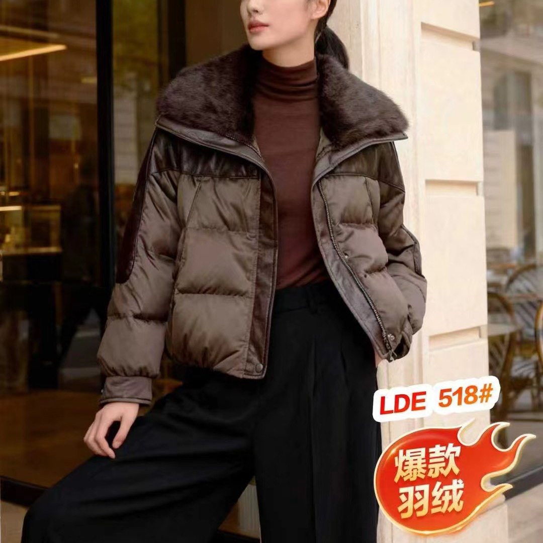 2026冬新款短款皮毛一体拼接真毛领羽绒服女白鸭绒羽绒服外套