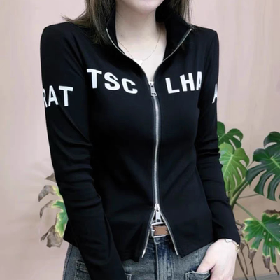 欧洲站秋双拉链修身显瘦长袖
