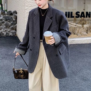 高级感灰色加厚西装外套女2025冬季新款韩系小个子90白鸭绒羽绒服