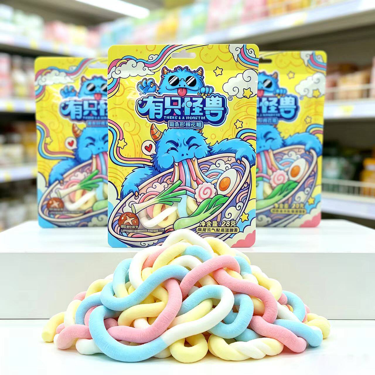 维思奇有只怪兽面条形棉花糖软糖酸软糖网红爆款休闲解馋零食小吃