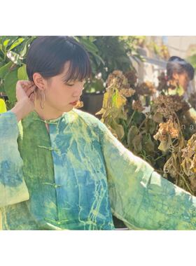 「 已售 」柞蚕丝蓝染黄檗 绿色大褂 稻荷草木植物染参展款成衣