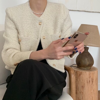 150小个子2025年韩国秋冬新款小香风短款修身155cm毛呢外套超气质