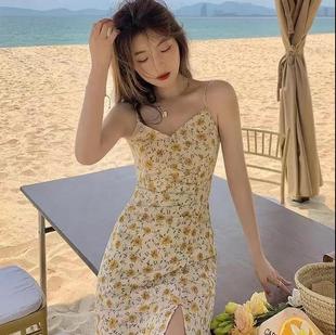 短裙子温柔风小众夏季 碎花连衣裙 新款 复古150小个子甜美方领短袖