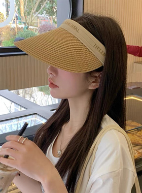 韩版ins草编鸭舌空顶帽子女春夏沙滩度假防晒遮阳无顶发箍太阳帽