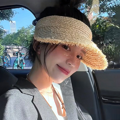 法式毛边拉菲草空顶帽子女夏季网红ins出游遮阳防晒沙滩草帽海边