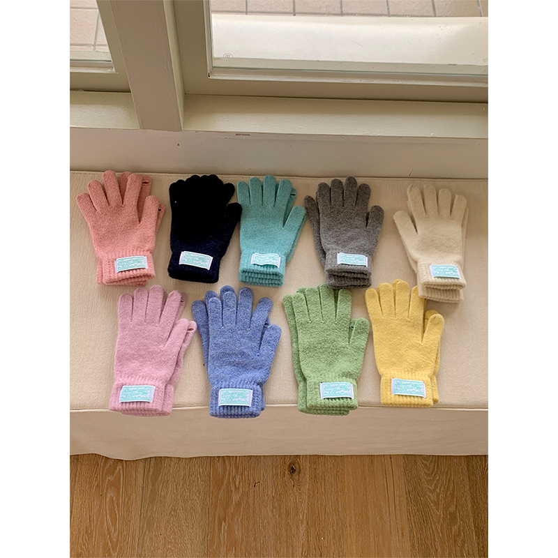怒推~24新款韩国ins可爱羊毛针织手套女冬保暖分指手套可触屏五指