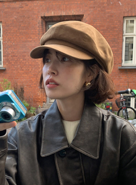 韩国ins棕色八角帽女秋冬贝雷帽复古显脸小百搭英伦风画家报童帽