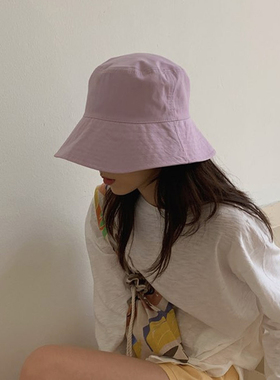 chao美淡紫色渔夫帽女夏天韩版日系小清新百搭遮阳防晒帽子盆帽潮