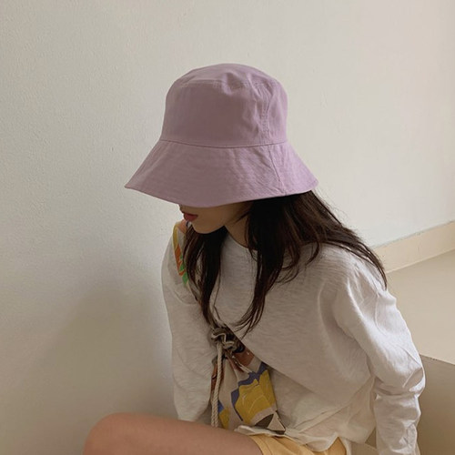 chao美淡紫色渔夫帽日系小清新潮