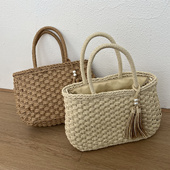 田园风编织包包女夏季 出游度假草编包包大容量手提斜跨藤编篮子包