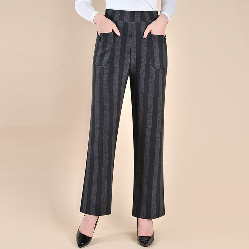 中老年女装春f秋长裤子q高腰宽松直筒裤妈妈秋冬女裤外穿休闲阔腿