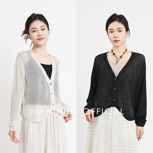 ＜韵·夏斓 NGWT25140 ＞丝绒镂空网纹呼吸感防晒罩衫