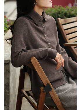 ＜简·麦立＞多变领羊绒麦穗针简约开衫 NGWT25146