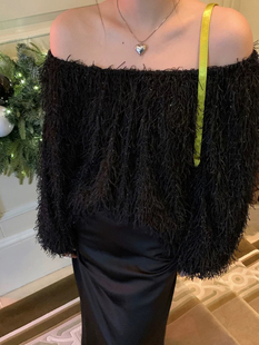 t恤打底衫 DT广州UUS一字领亮丝须须上衣女装 时尚 春季 6123 2024新款