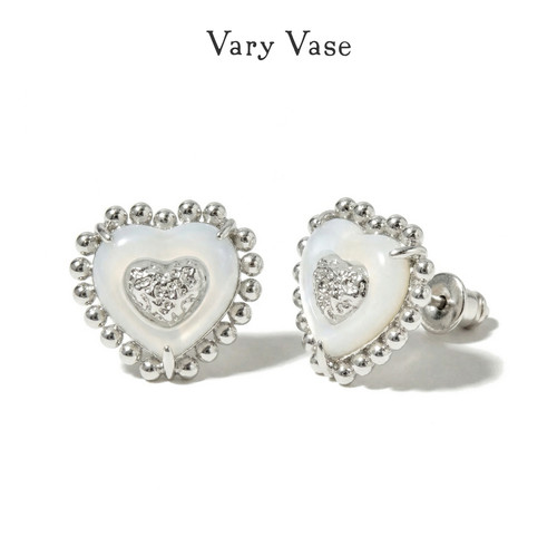 VaryVase爱心耳钉s925银白玛瑙