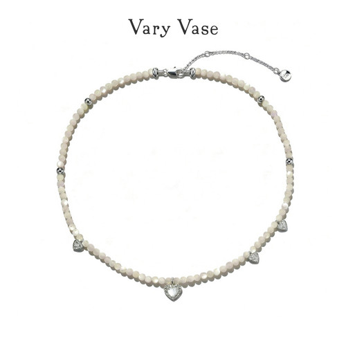 Vary Vase 奶油爱心项链天然贝珠925银轻奢满天星小众设计锁骨链