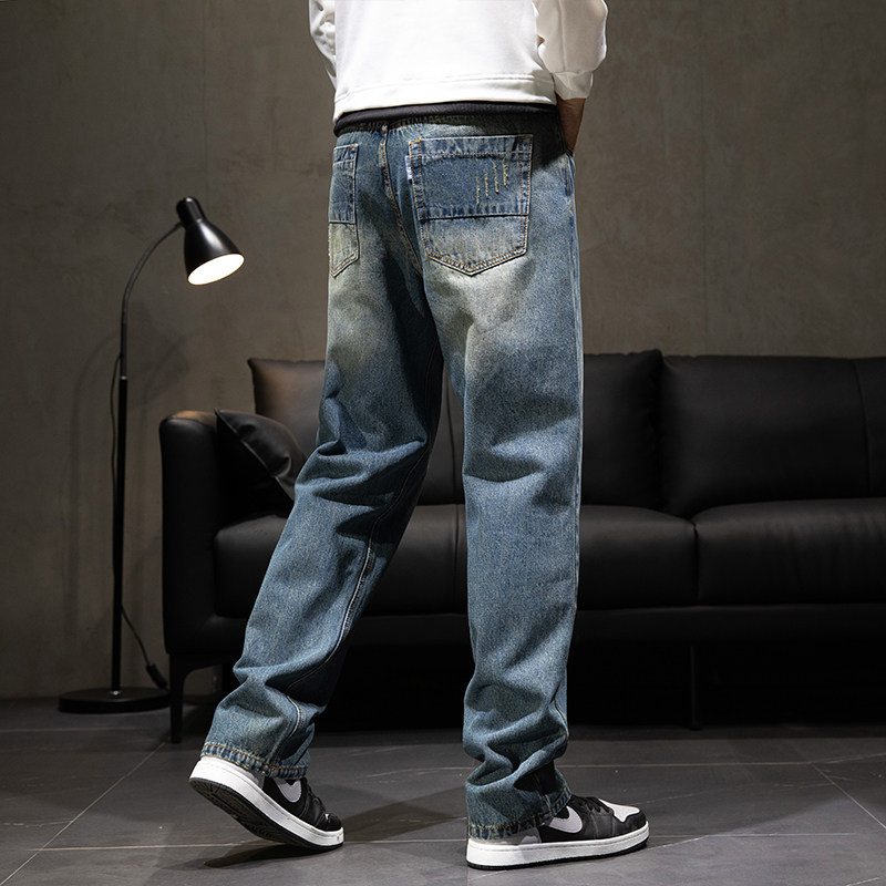 WINTER LOOSE STRAIGHT PILE THICKENED JEANS MENS AUTUMN AND WINTER 200 POUNDS FAT PLUS SIZE THICK LEG LONG PANTS