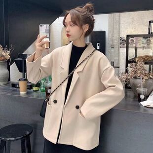 秋冬新款韩版学院风网红西装开衫外套女学生百搭宽松纯色女上衣潮