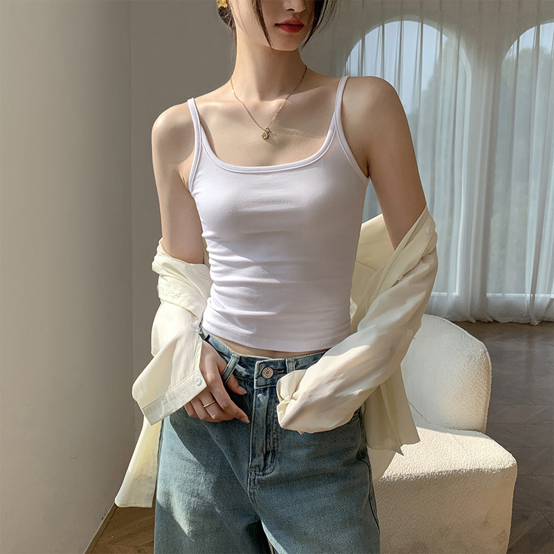 白色u领美背吊带背心女2025新款夏季内搭带胸垫一体短款打底上衣