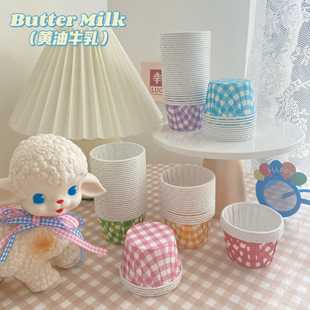 彩色韩国复古粉蓝格纹格子纸杯蛋糕淋膜卷边纸杯马芬杯烘焙 包邮