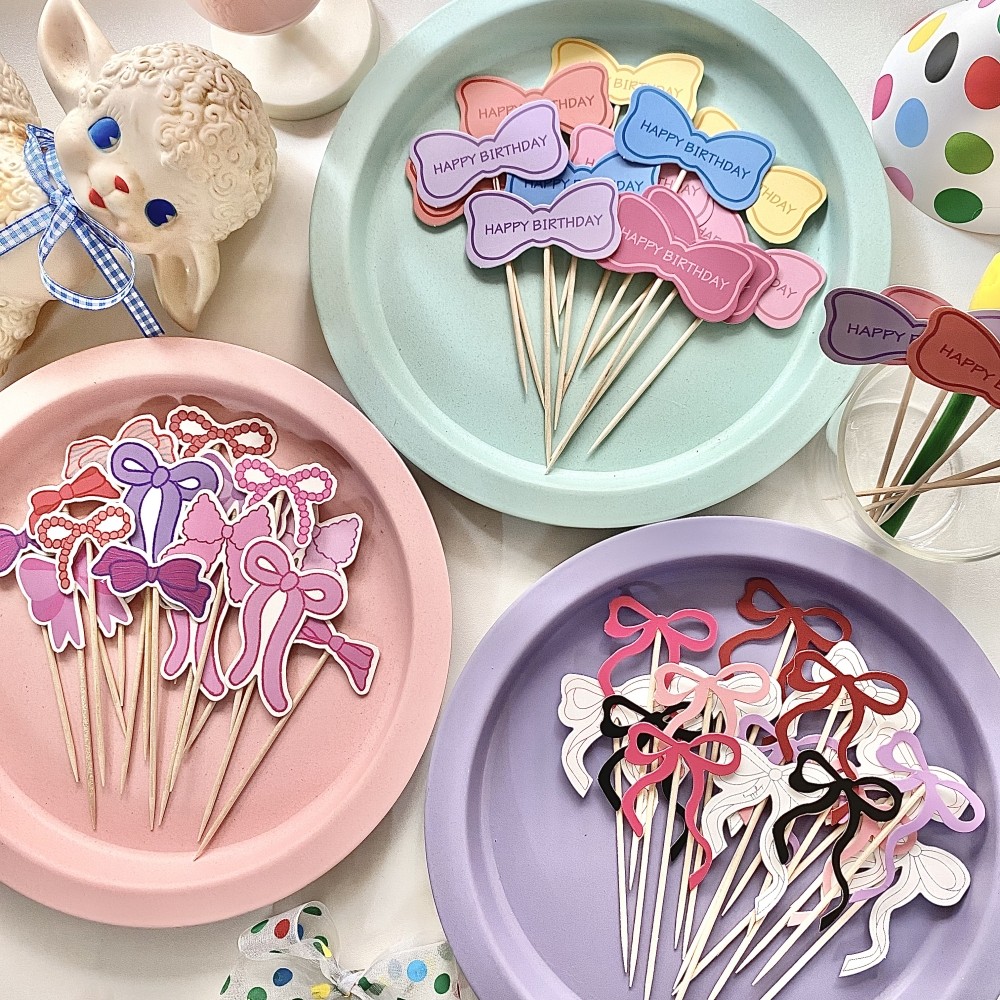 烘焙秘密 ins韩国彩色蝴蝶结生日插牌 粉紫彩色蝴蝶飘带女神生日,节庆用品/礼品,节日装扮用品,淘宝优惠券,粉丝福利购,淘宝优惠卷