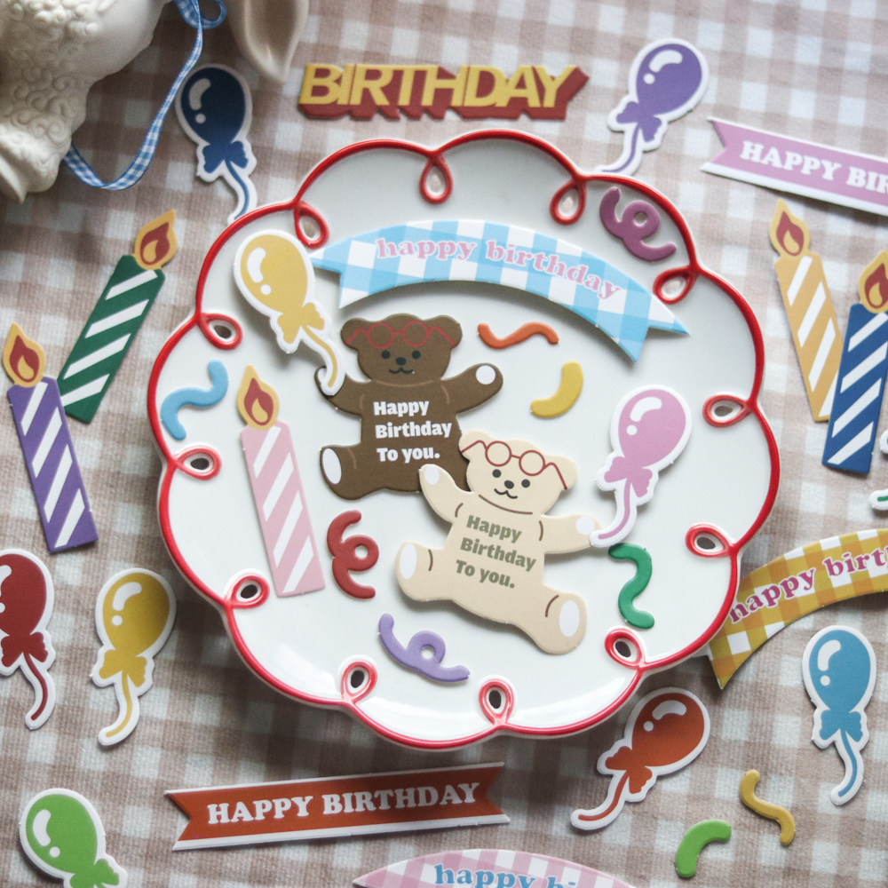 烘焙秘密韩国生日蛋糕装饰小熊拱门气球彩条插牌插件复古奶油蛋糕
