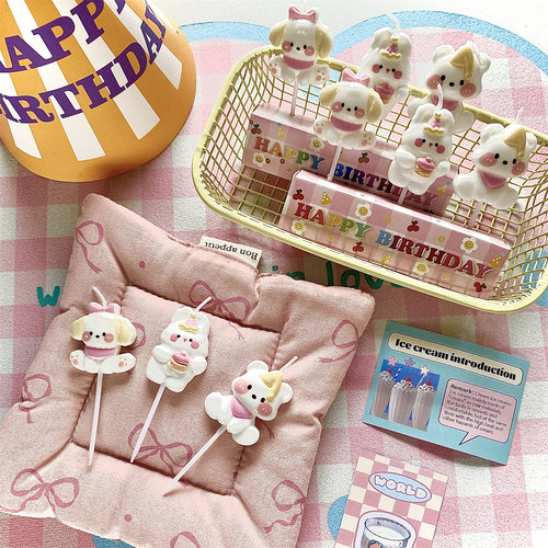 蝴蝶结帽子小熊小兔子生日蜡烛