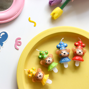 烘焙秘密 韩国马戏团五色小熊生日蛋糕蜡烛 帽子小熊生日派对庆祝