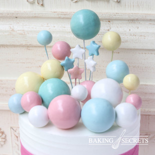 纯色球球生日蛋糕派对 粉蓝多尺寸圆球形插牌插件 烘焙蛋糕装 饰