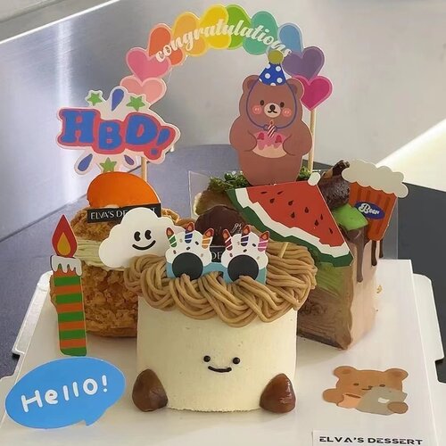 举蜡烛小熊眼镜蛋糕装饰插牌