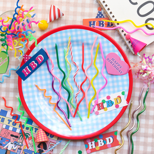 烘焙蛋糕装饰韩国复古风彩色马卡龙金属弯弯蜡烛合集珠光扭扭蜡烛