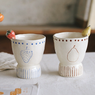 拾器集浮雕手握猪口杯卡通有趣可爱高颜值情侣对杯喝咖啡拿铁水杯