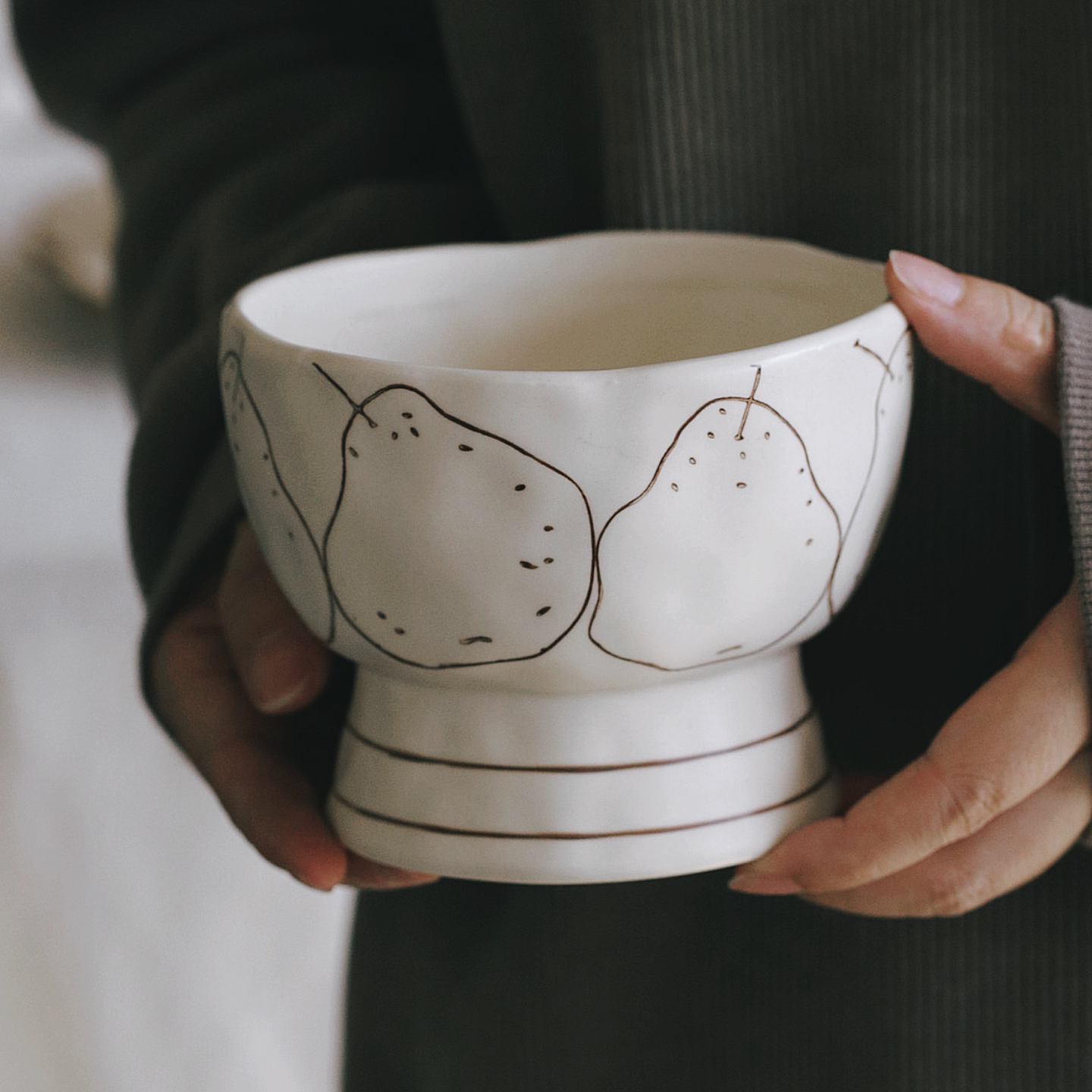 拾器集拌饭碗高脚宽口加厚防烫可爱卡通ins风简笔画高颜值小清新