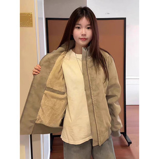 美式复古扎染pu皮棉服外套男款冬季加绒加厚皮衣短款立领机车夹克