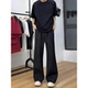 男夏季 直筒vintage微喇裤 薄款 修身 冰丝休闲裤 黑色517柳叶弯刀西裤
